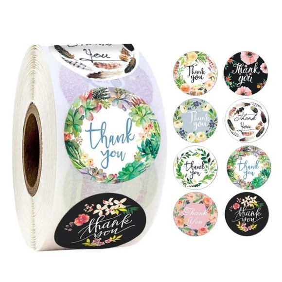 500 Sticker Roll of Flower Print Thank You Stickers - Picture 1 of 4